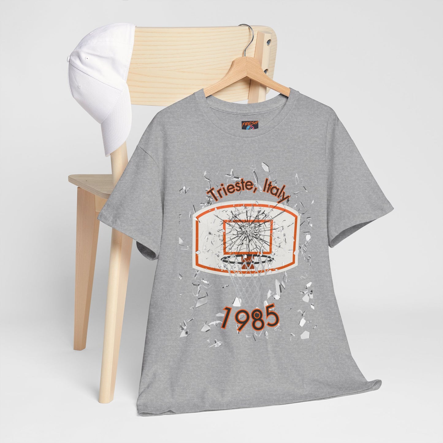 Trieste Italy 1985 broken backboard basketball graphic tee