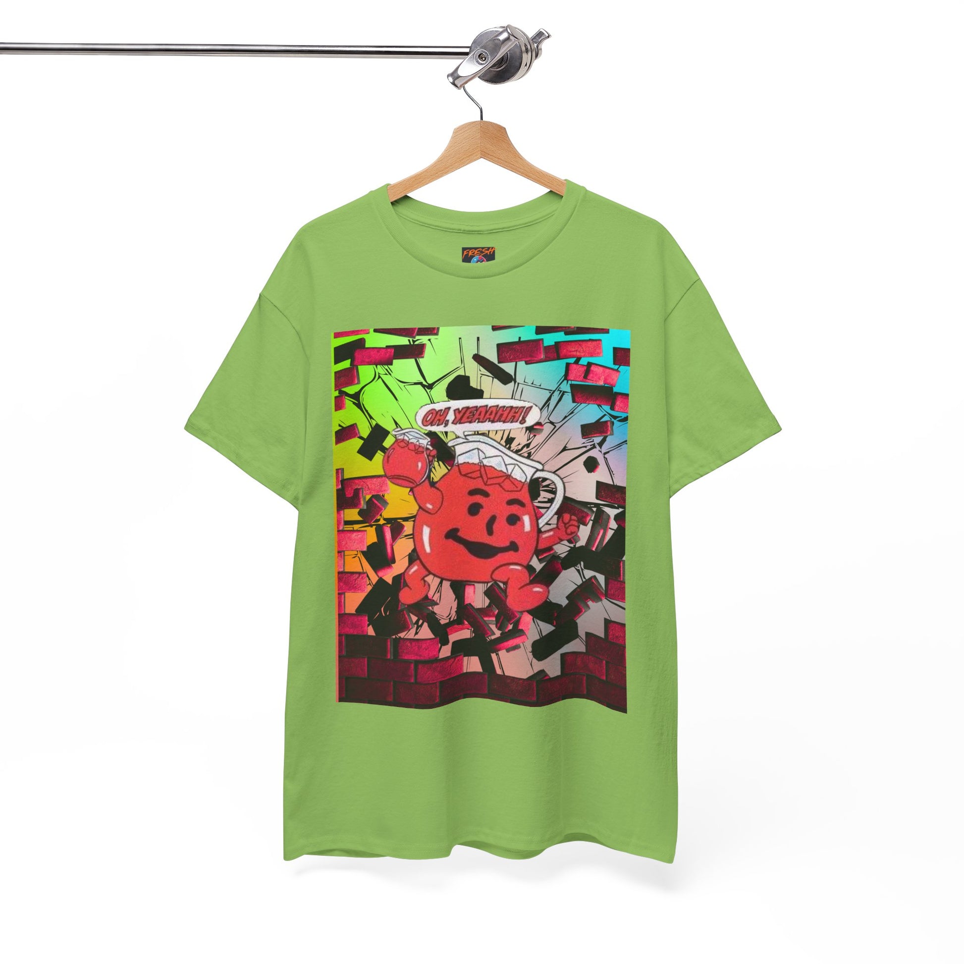 Close-up of vibrant graphics on tee