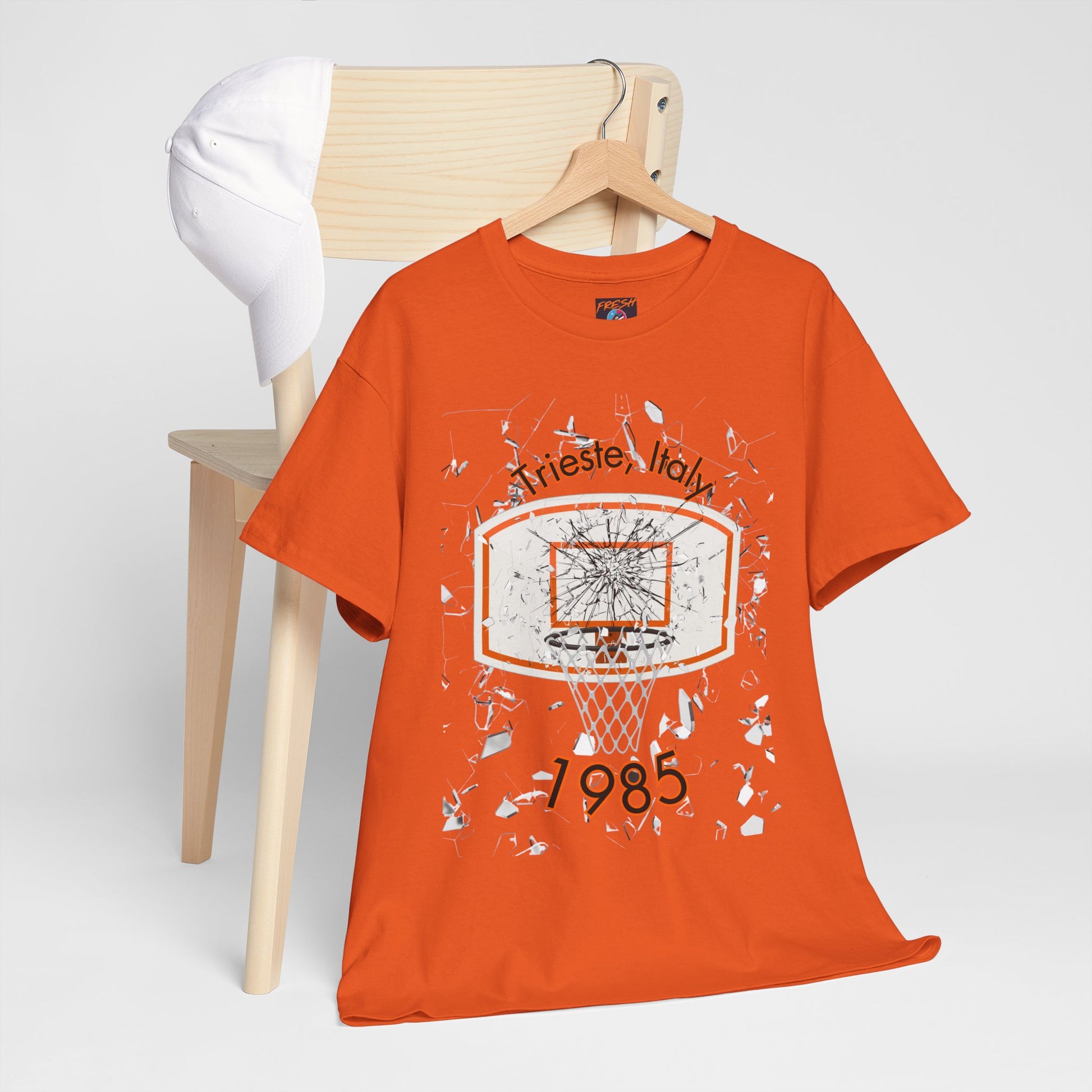 Trieste Italy 1985 broken backboard basketball graphic tee