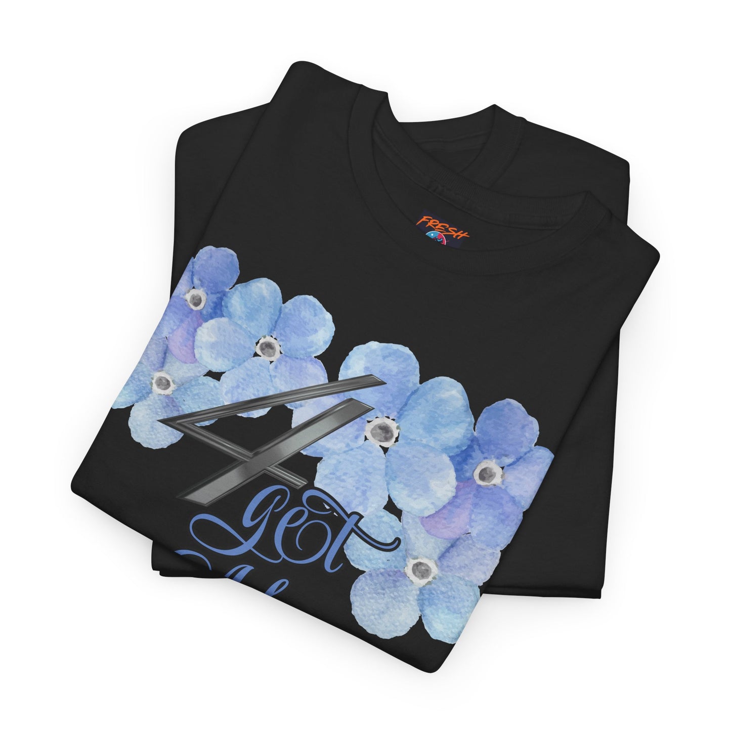 Folded 4get Me Not tee shirt in light blue colorway to match Jordan 4 sneakers