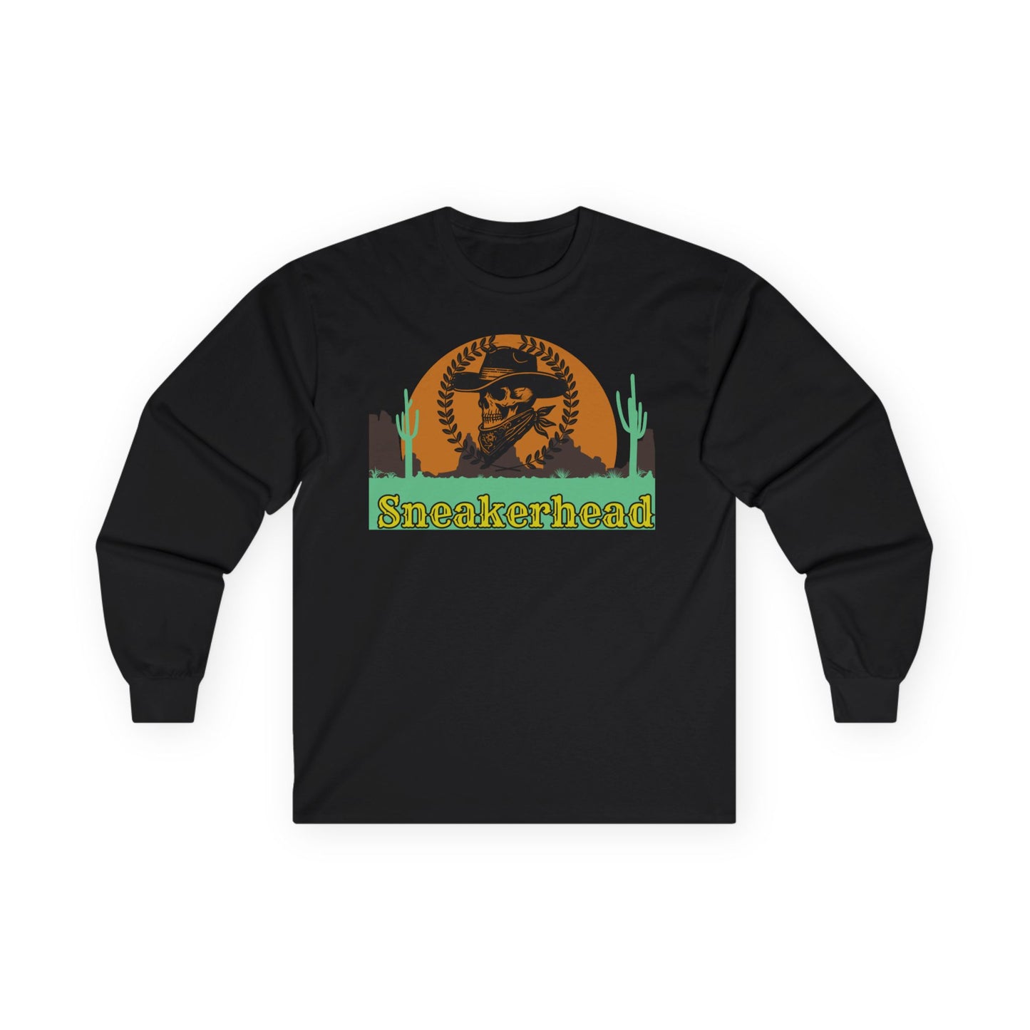 Desert Outlaw Sneakerhead Long Sleeve Tee - Nike Dunk Low SB BHM Inspired Streetwear Shirt, Western Skull Design, Unisex Clothing,