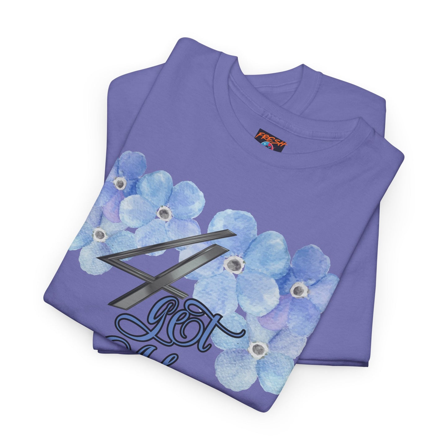 Folded 4get Me Not tee shirt in light blue colorway to match Jordan 4 sneakers