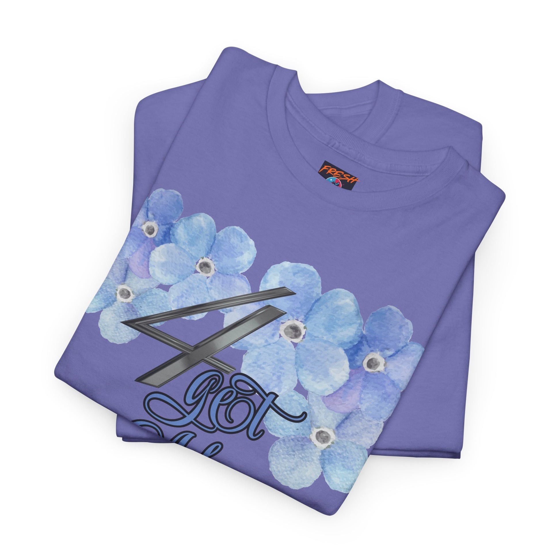 Folded 4get Me Not tee shirt in light blue colorway to match Jordan 4 sneakers