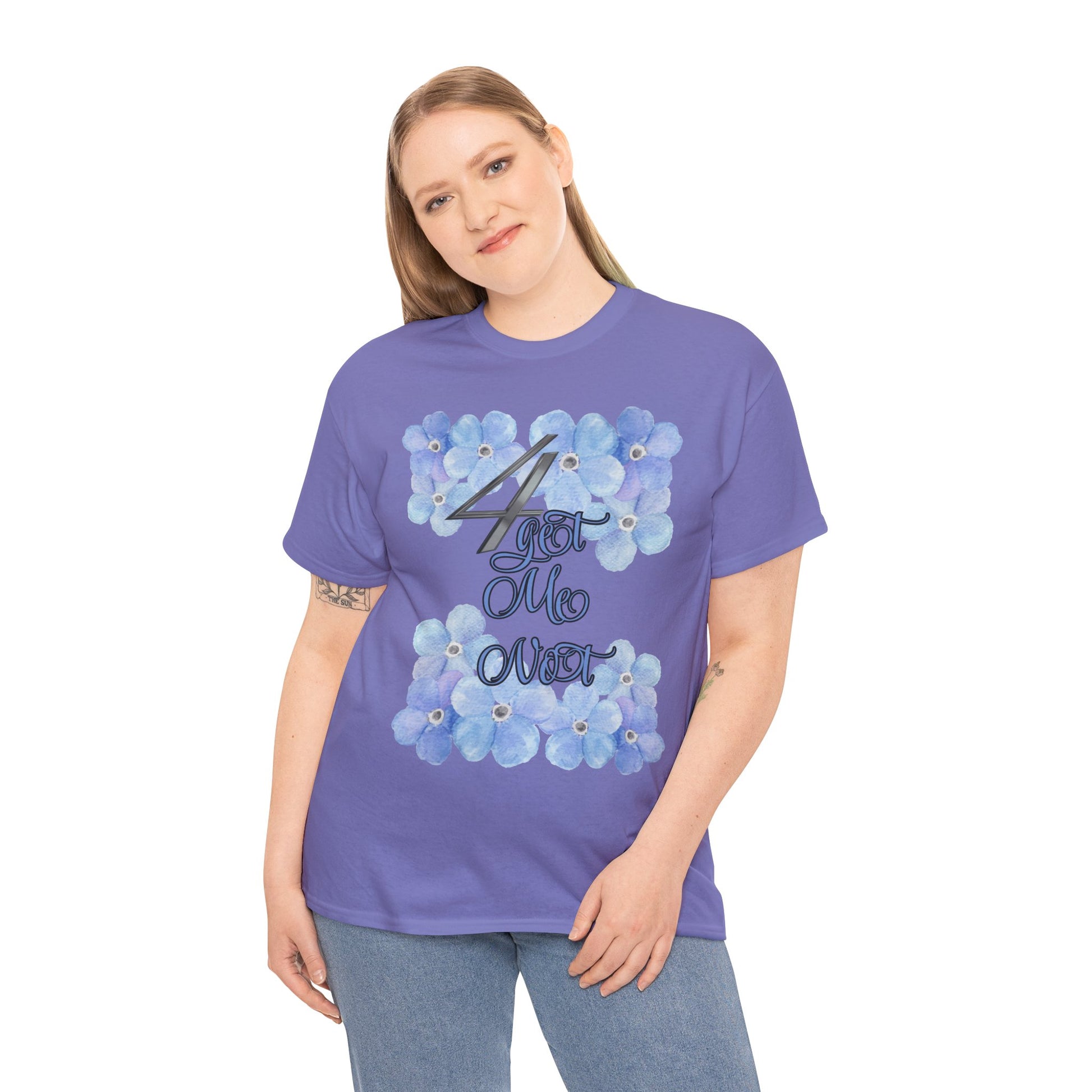 Model wearing Jordan 4 Forget Me Not matching floral graphic shirt – sneaker match outfit