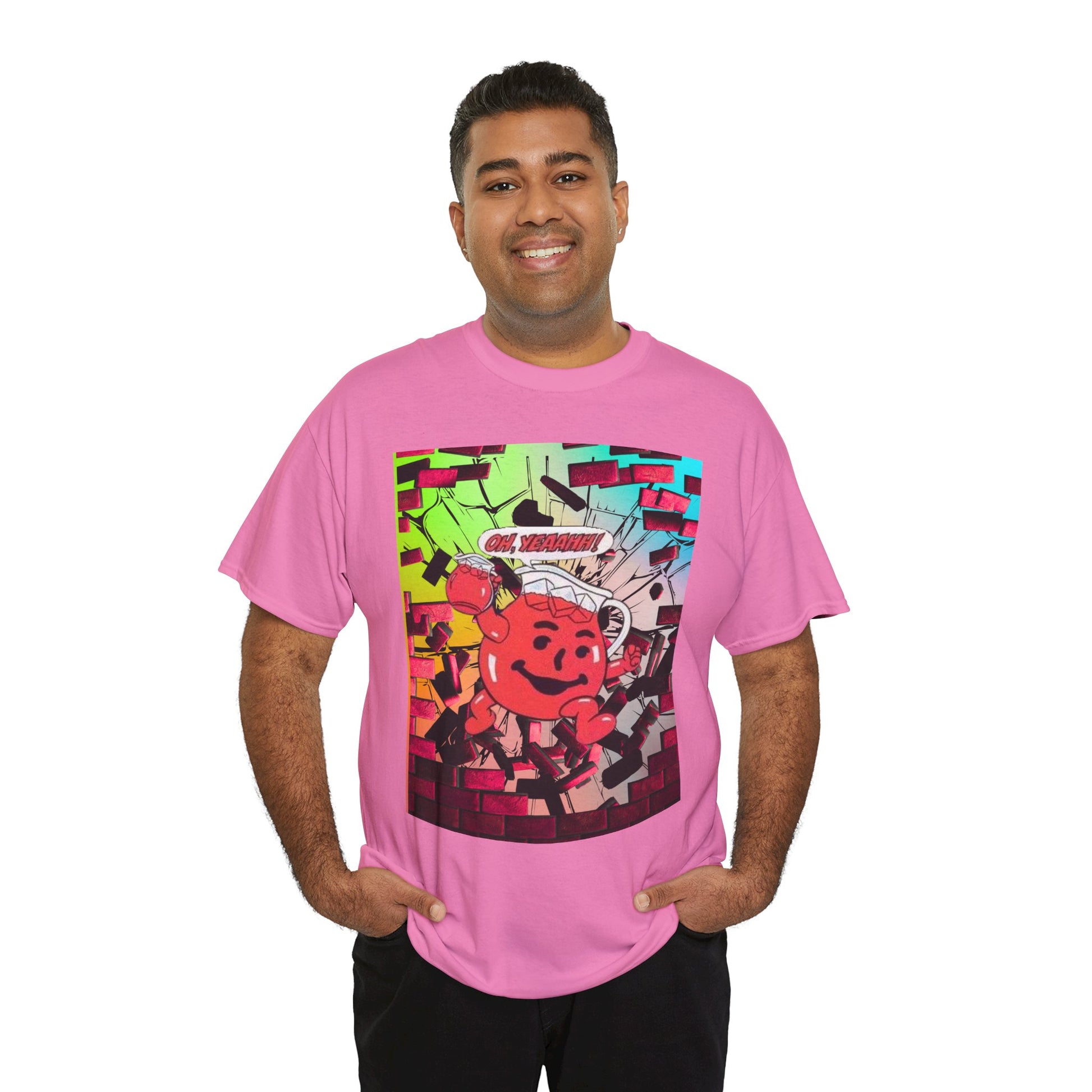 Close-up of vibrant graphics on tee