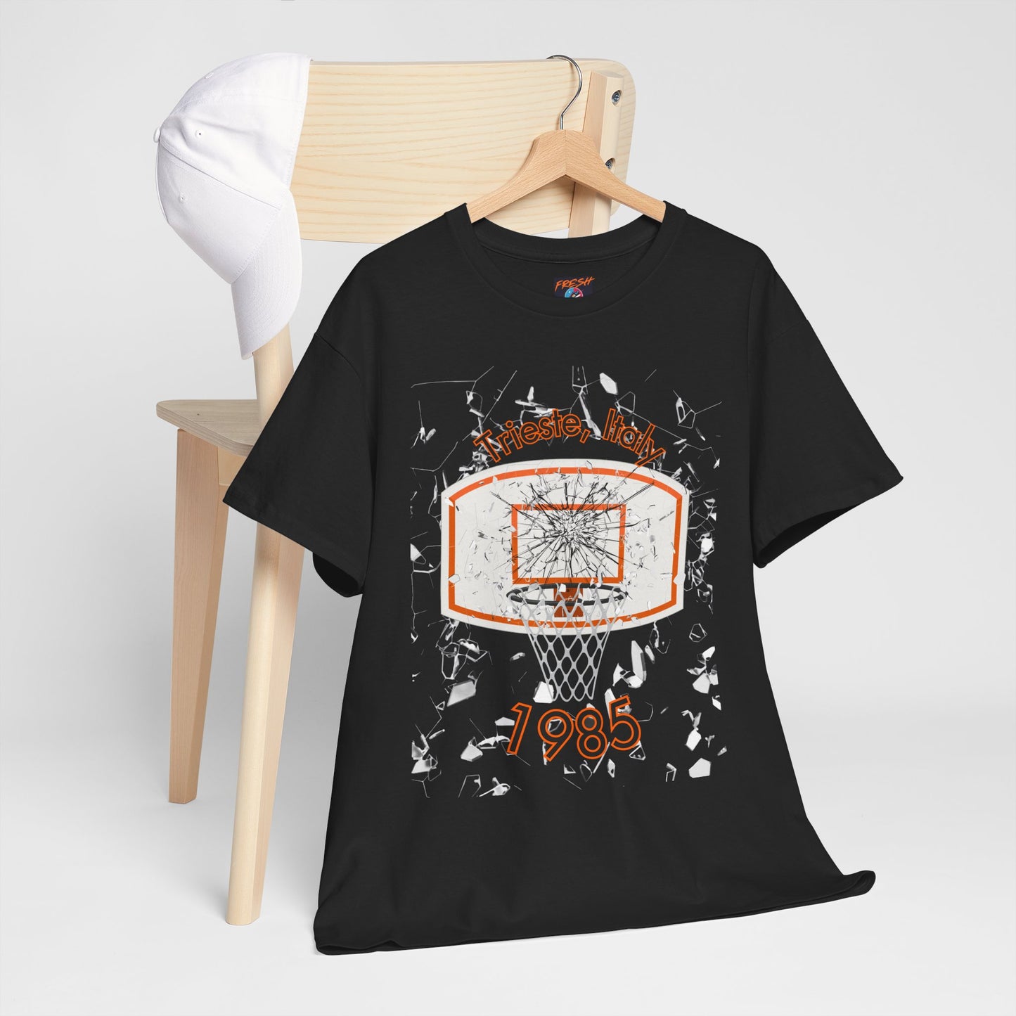 Trieste Italy 1985 broken backboard basketball graphic tee