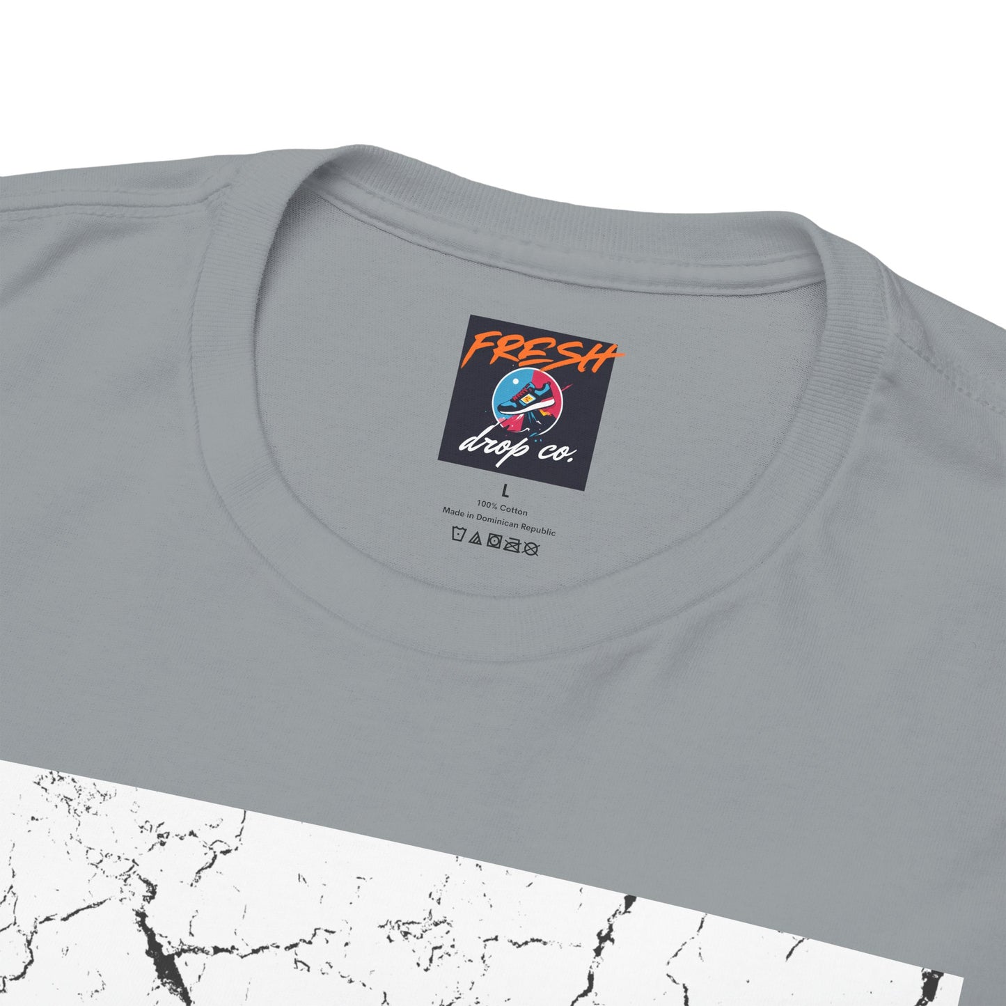 Close-up of Korean-inspired graphics on tee