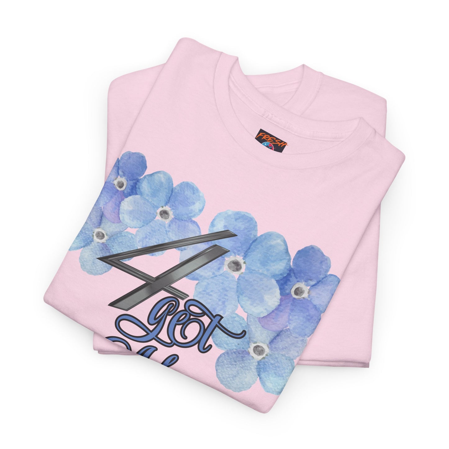 Folded 4get Me Not tee shirt in light blue colorway to match Jordan 4 sneakers