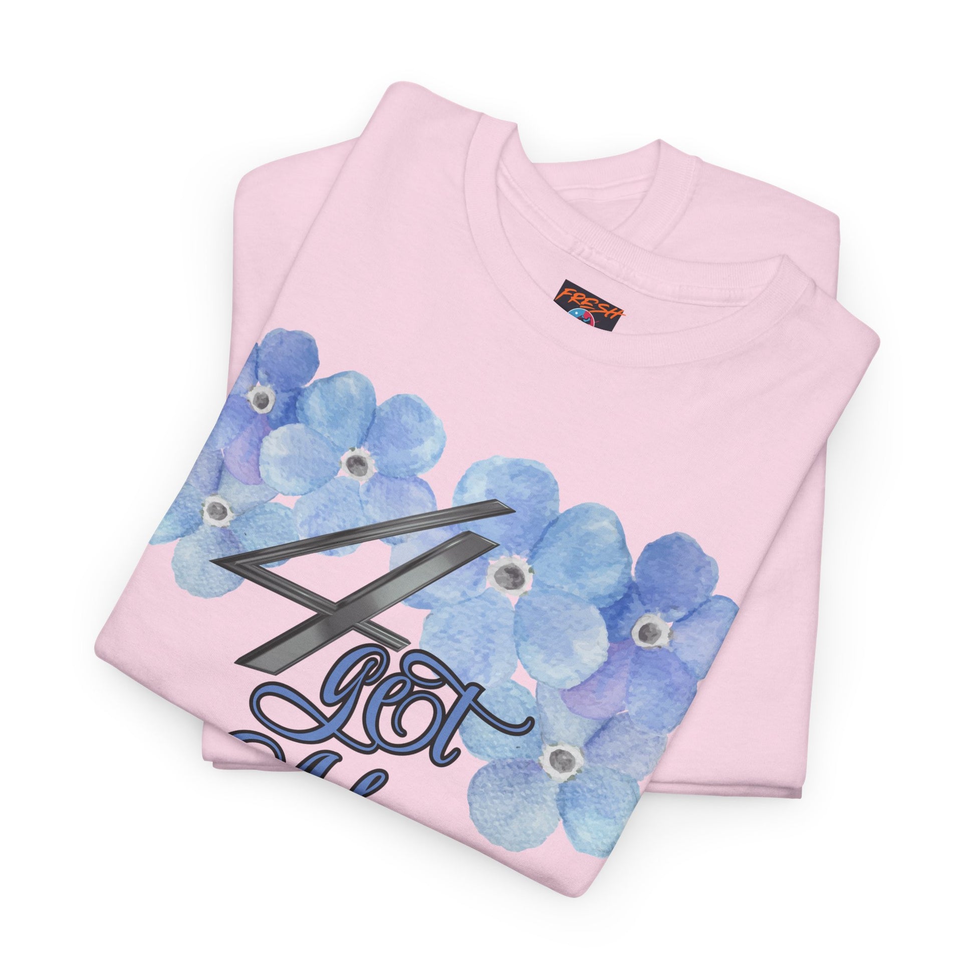 Folded 4get Me Not tee shirt in light blue colorway to match Jordan 4 sneakers