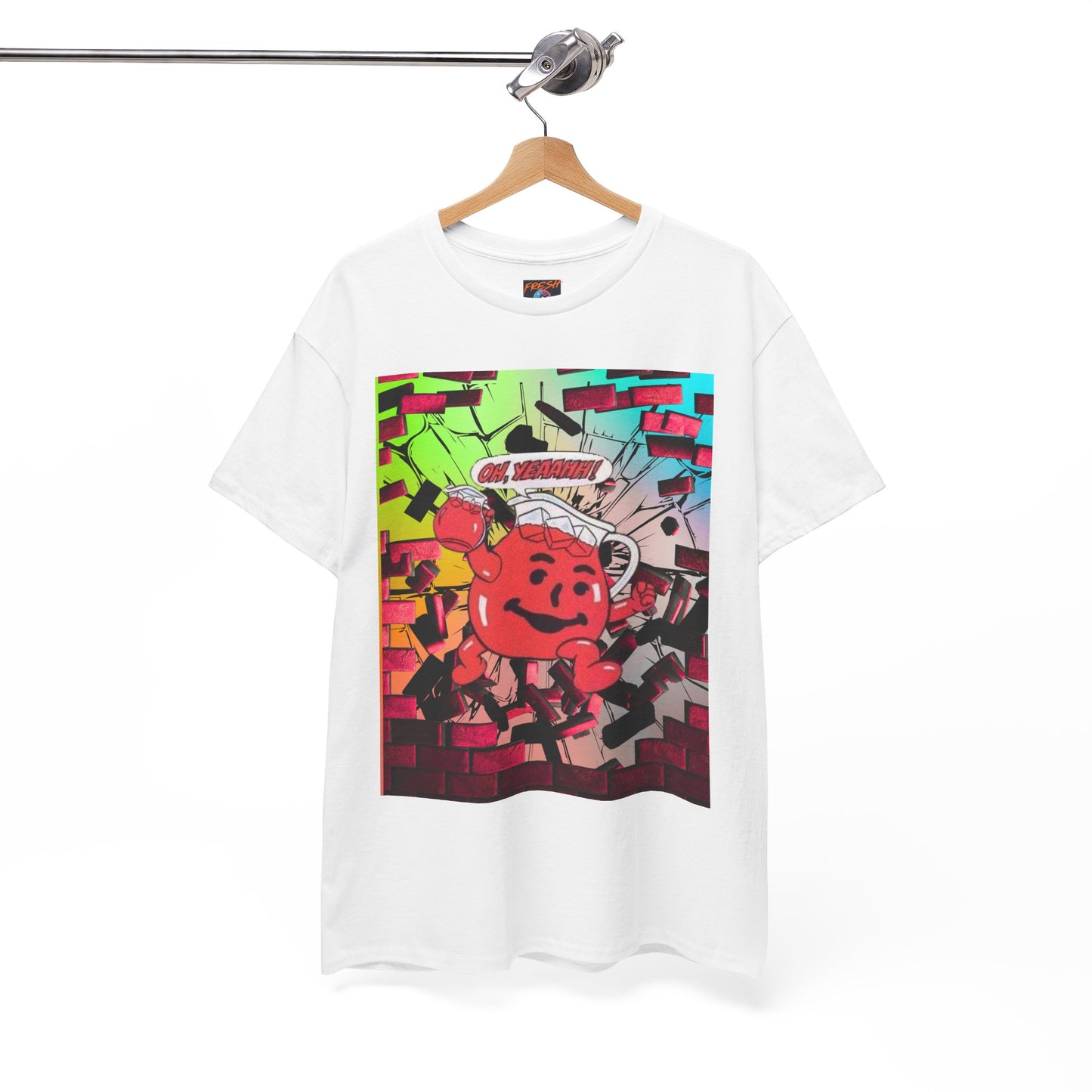 Close-up of vibrant graphics on tee