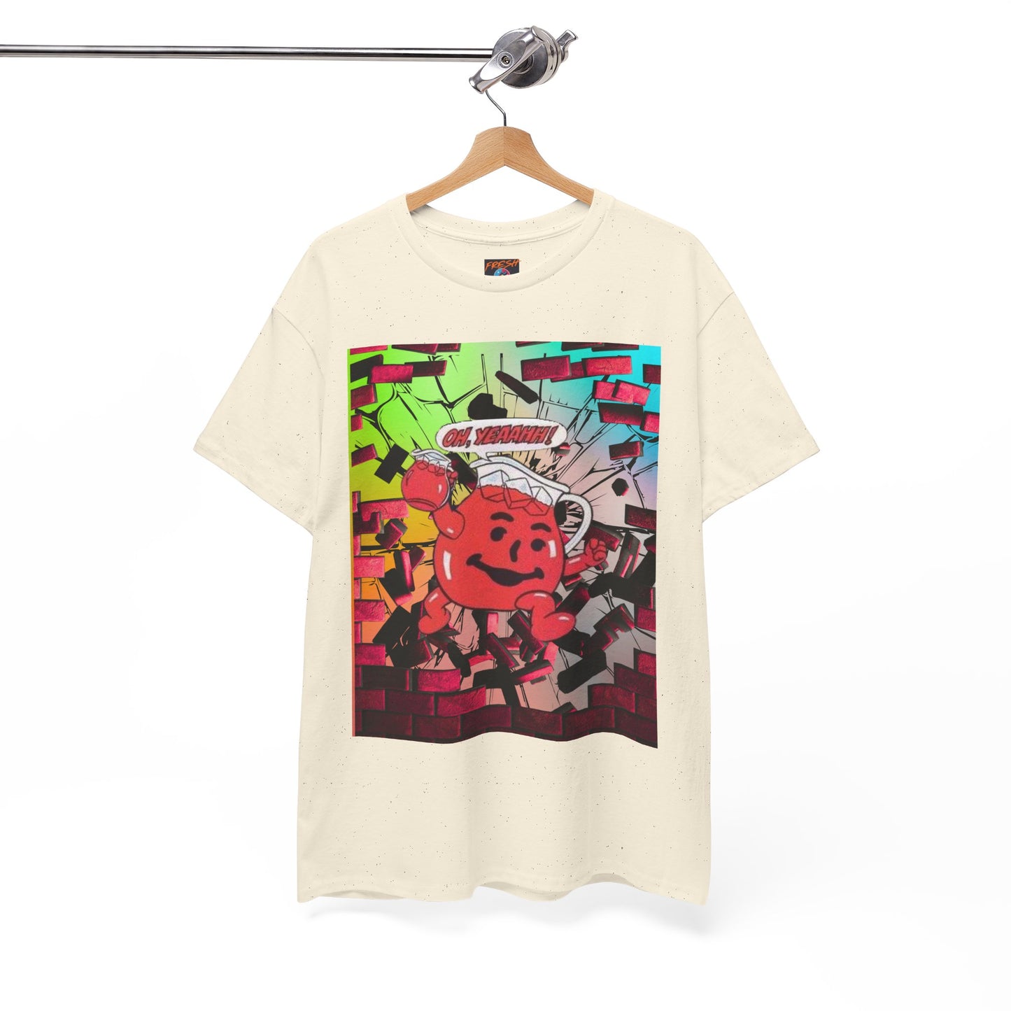 Close-up of vibrant graphics on tee