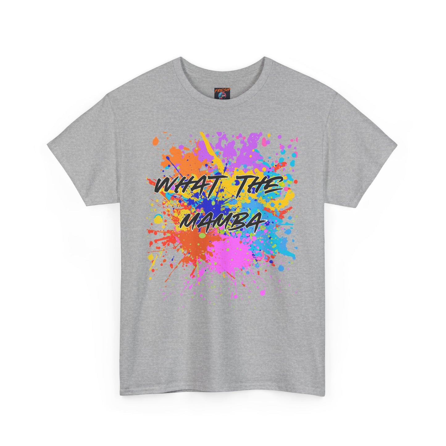 What The Mamba Color Splash Graphic Tee, Unisex Heavy Cotton T-Shirt for Sneakerheads and Hoop Fans, Purple Orange Blue Pink Tee, Basketball