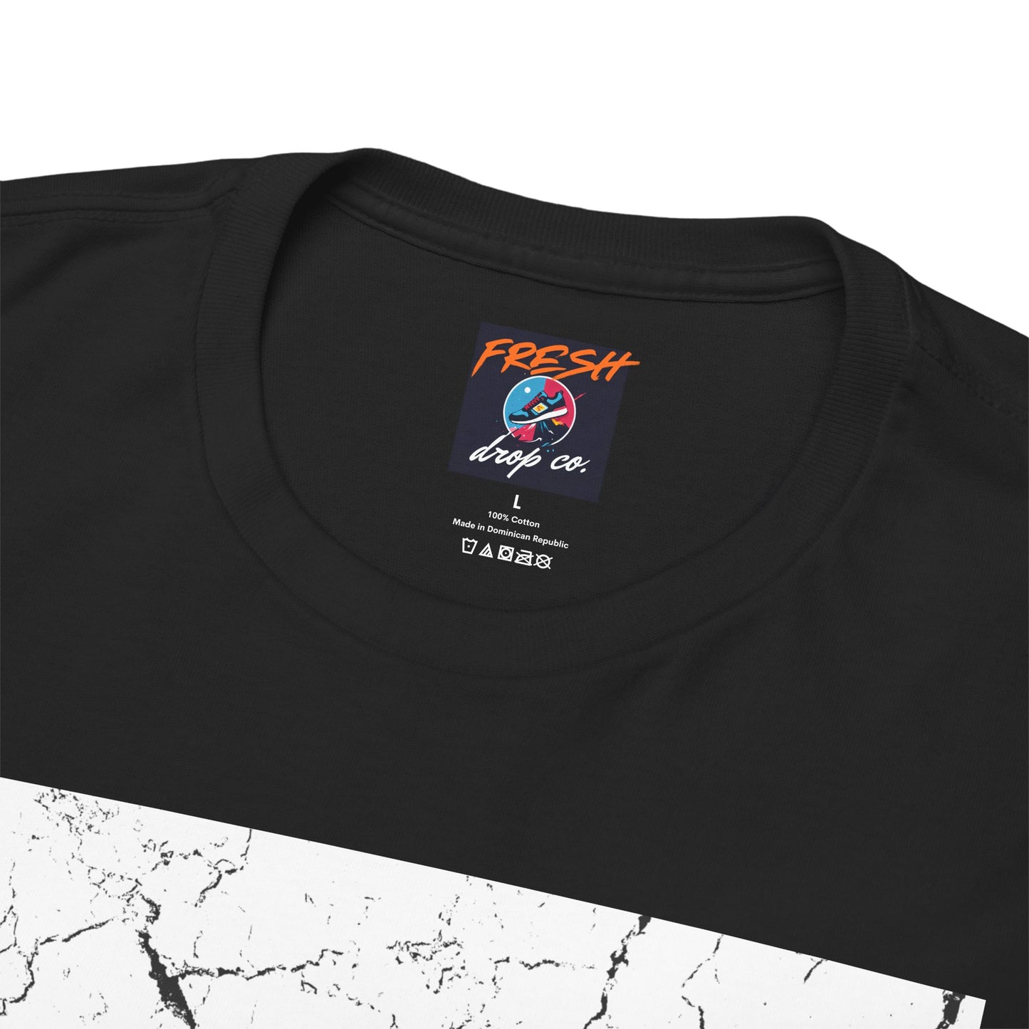 Close-up of Korean-inspired graphics on tee