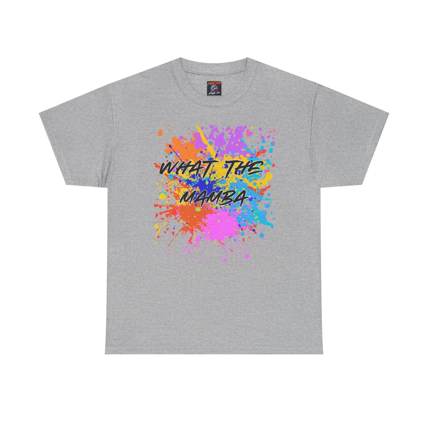 What The Mamba Color Splash Graphic Tee, Unisex Heavy Cotton T-Shirt for Sneakerheads and Hoop Fans, Purple Orange Blue Pink Tee, Basketball