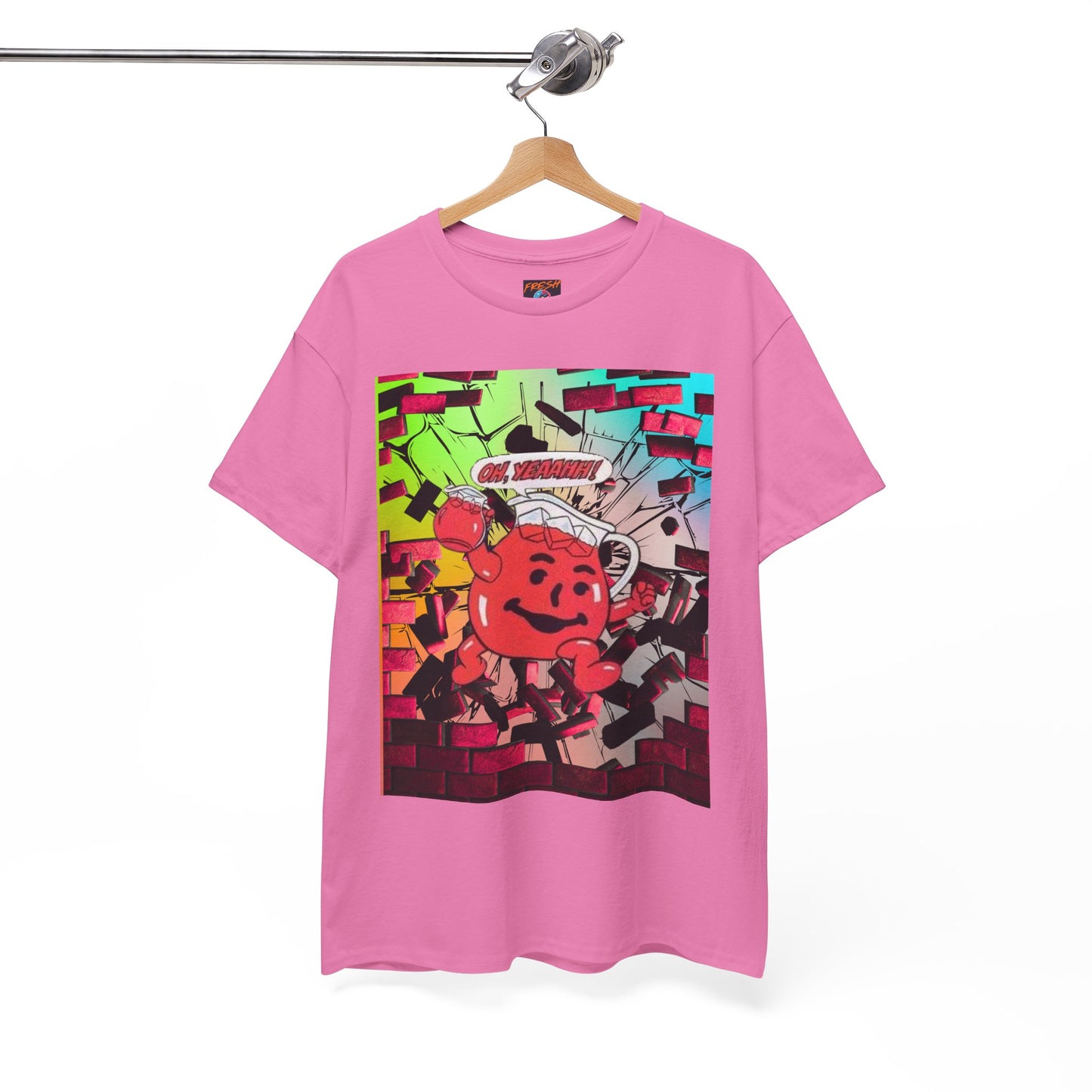 Close-up of vibrant graphics on tee