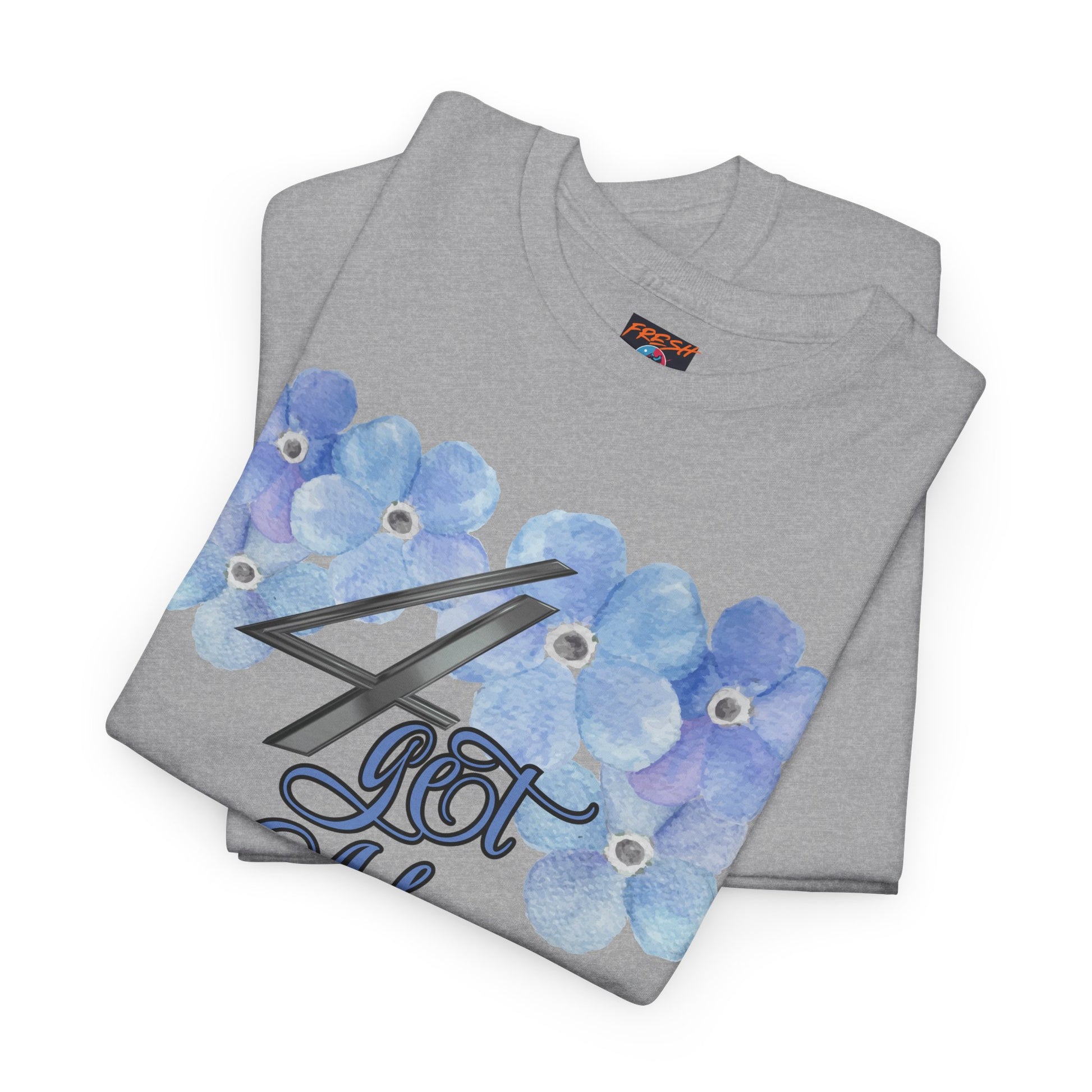 Folded 4get Me Not tee shirt in light blue colorway to match Jordan 4 sneakers