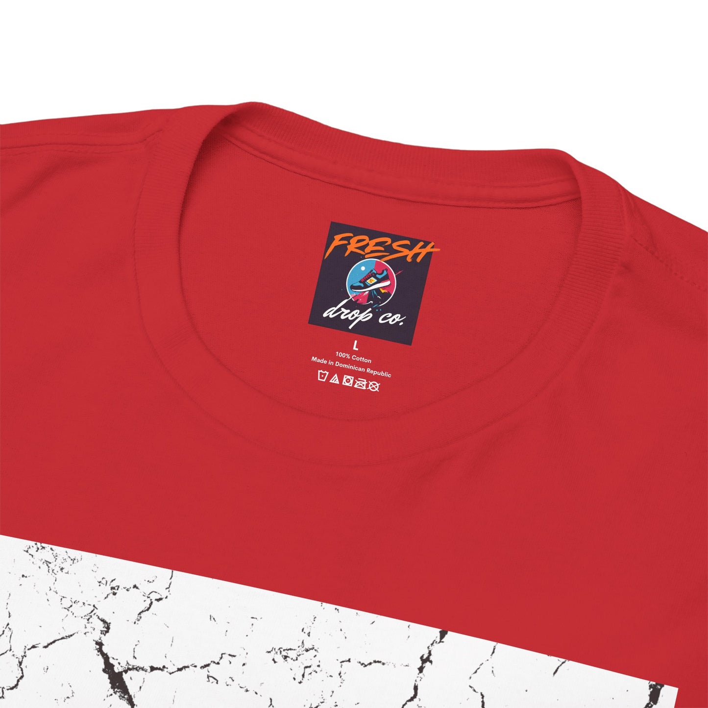 Close-up of Korean-inspired graphics on tee