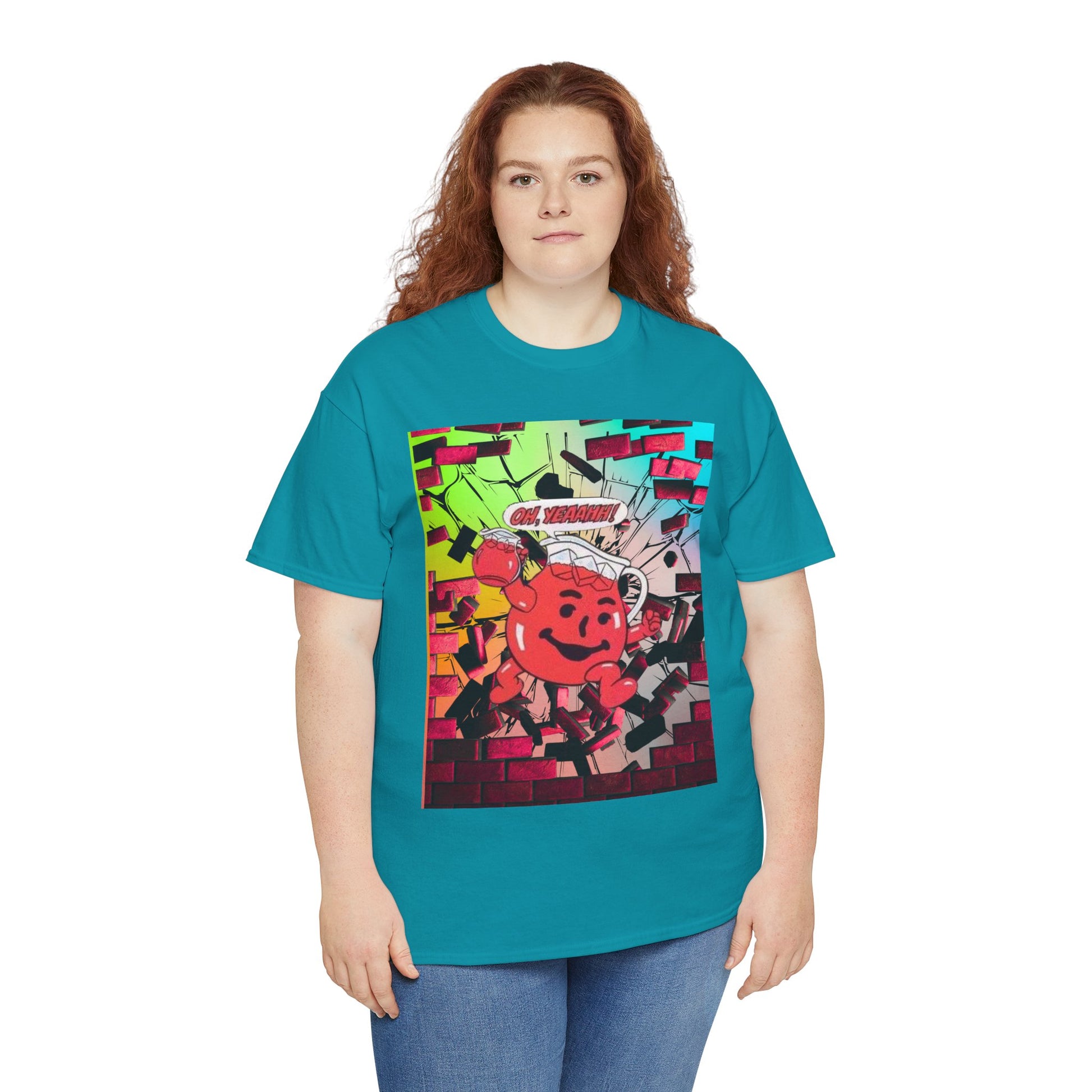 Close-up of vibrant graphics on tee