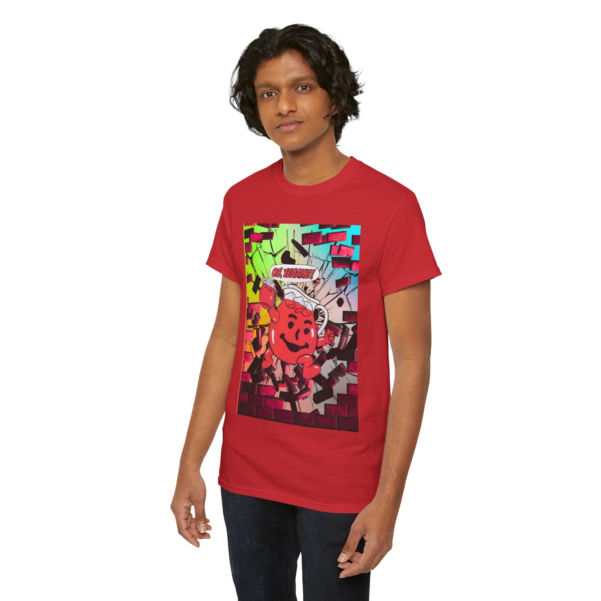 Close-up of vibrant graphics on tee