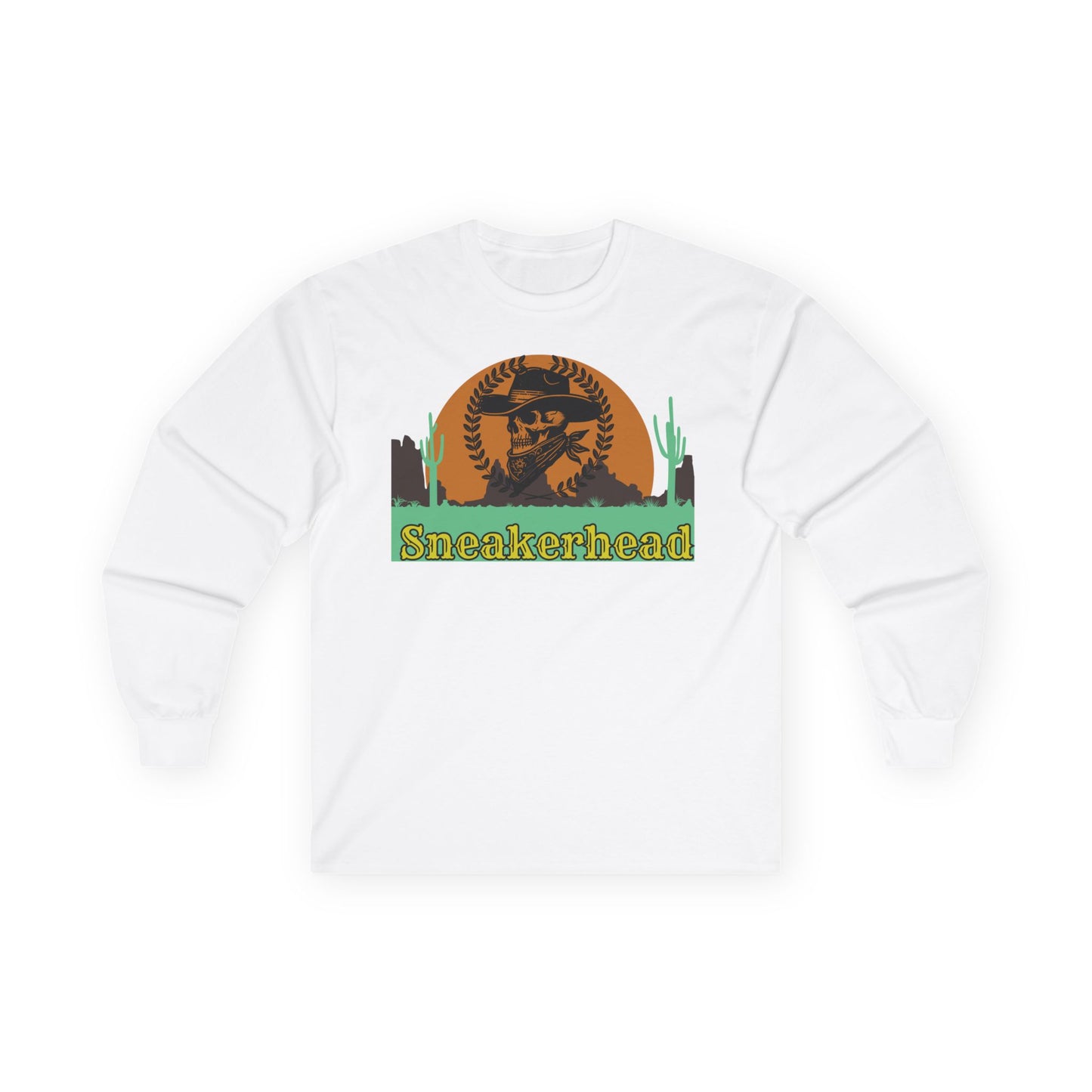 Desert Outlaw Sneakerhead Long Sleeve Tee - Nike Dunk Low SB BHM Inspired Streetwear Shirt, Western Skull Design, Unisex Clothing,