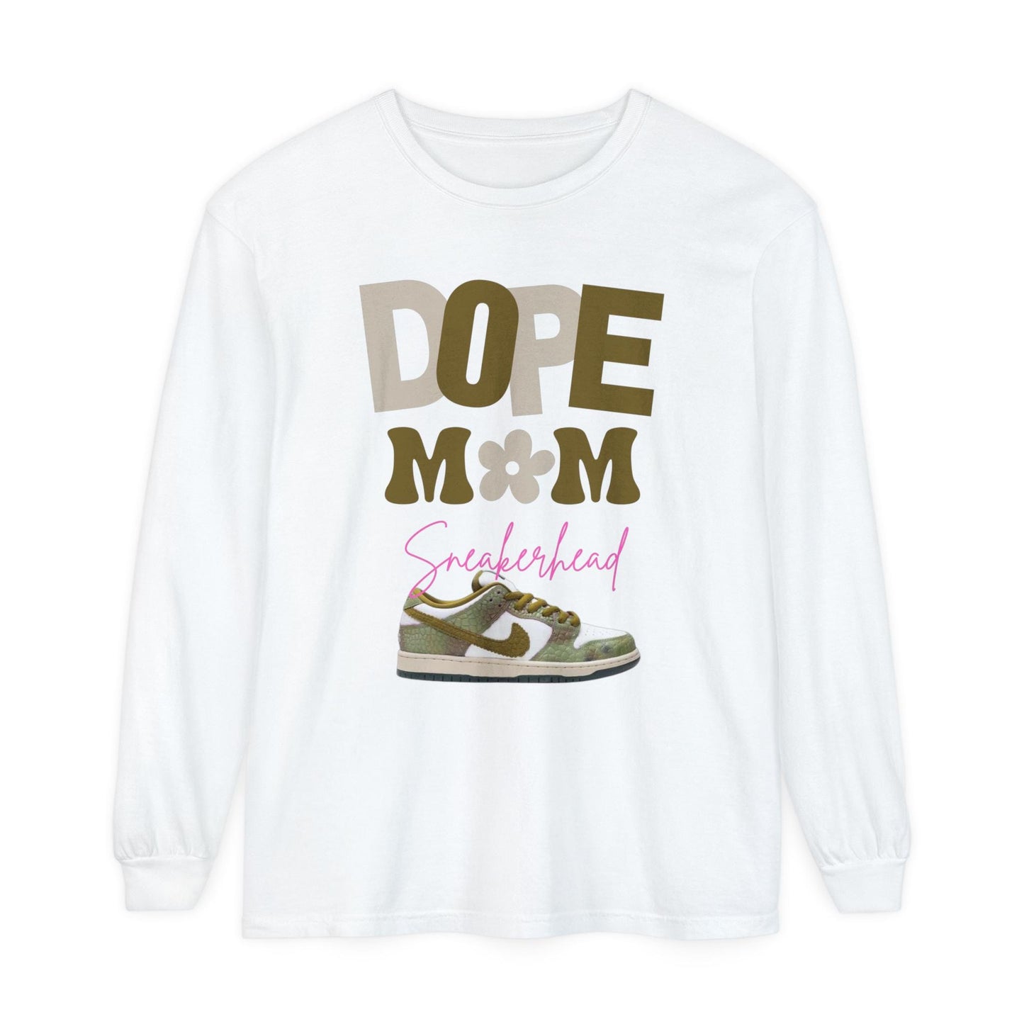 Dope Mom Sneakerhead Long-Sleeve Tee - Unisex Garment-dyed Long Sleeve T-Shirt for Sneakerhead Moms, Nike SB Dunk Low Sneaker Match, Casual