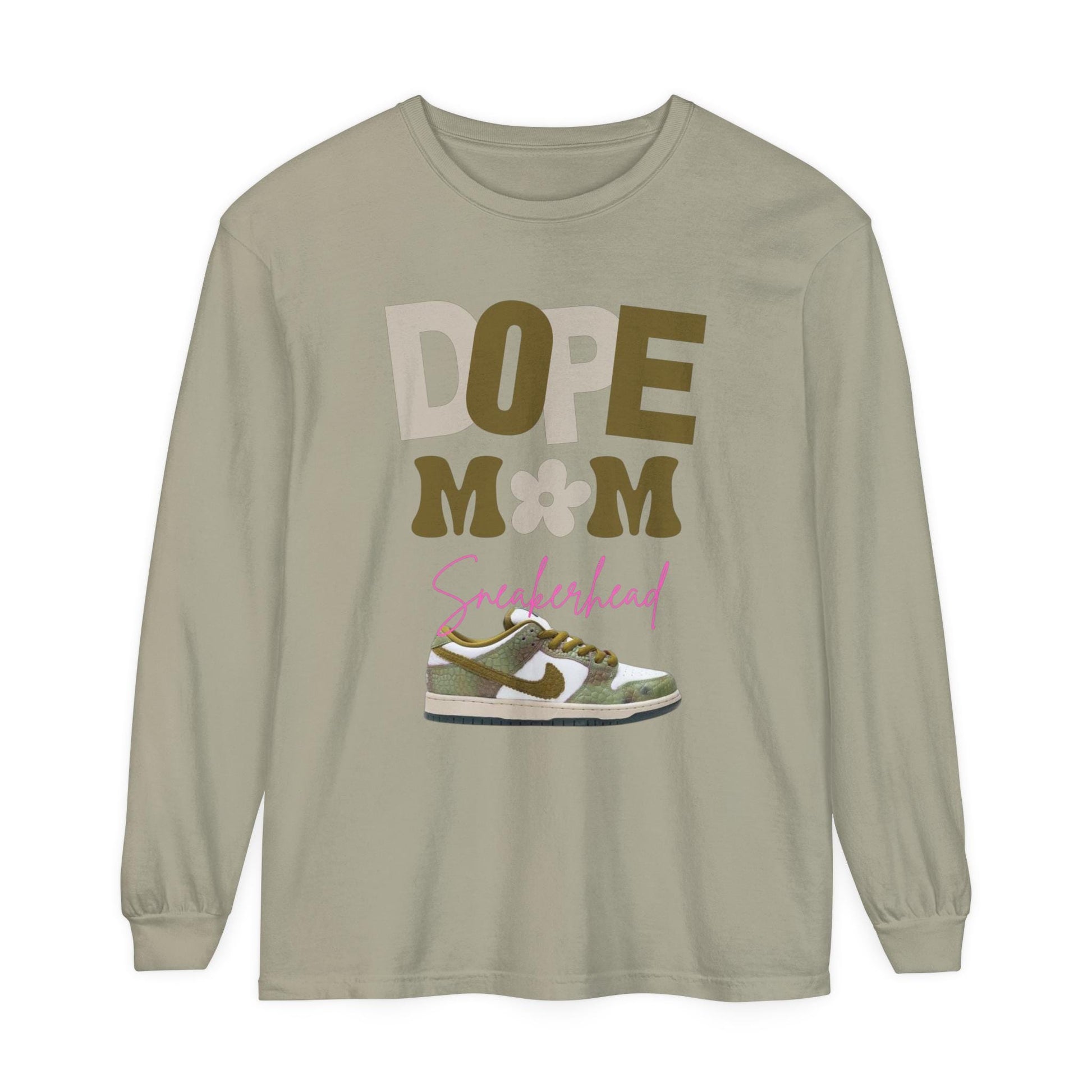 Dope Mom Sneakerhead Long-Sleeve Tee - Unisex Garment-dyed Long Sleeve T-Shirt for Sneakerhead Moms, Nike SB Dunk Low Sneaker Match, Casual