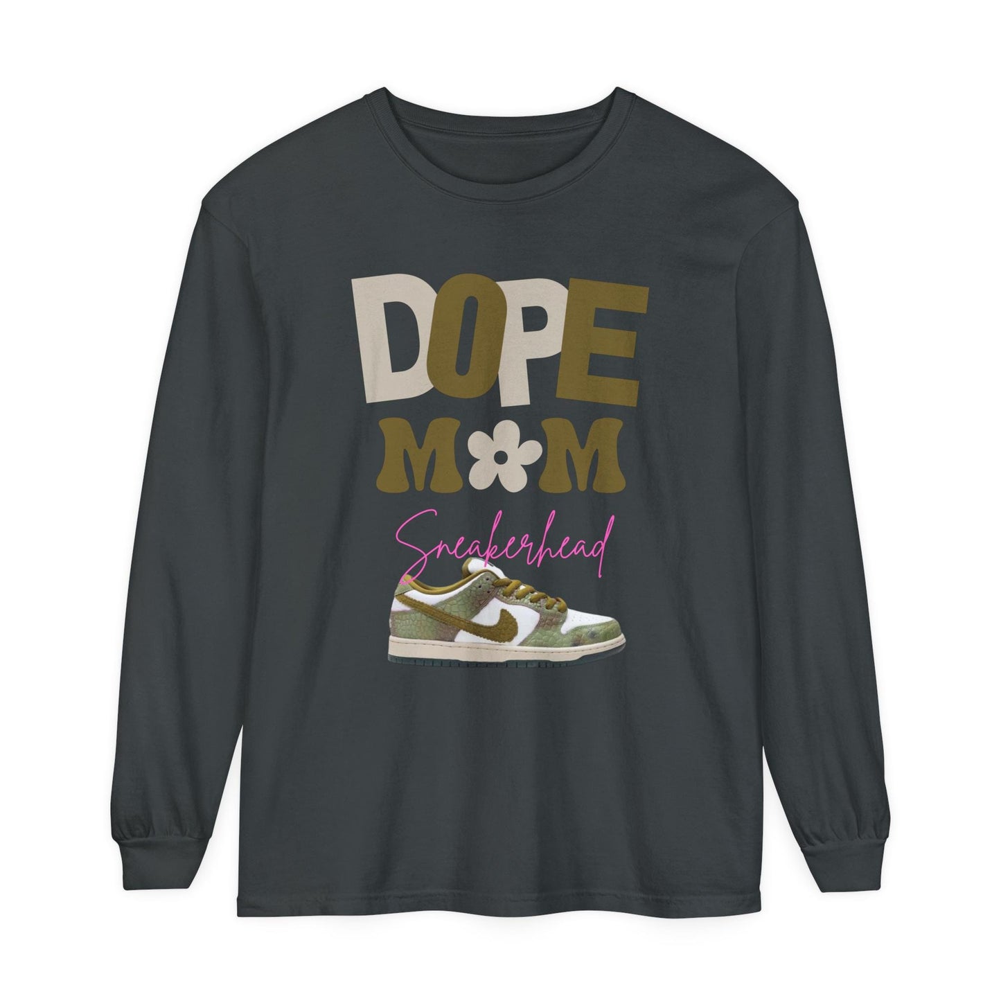 Dope Mom Sneakerhead Long-Sleeve Tee - Unisex Garment-dyed Long Sleeve T-Shirt for Sneakerhead Moms, Nike SB Dunk Low Sneaker Match, Casual