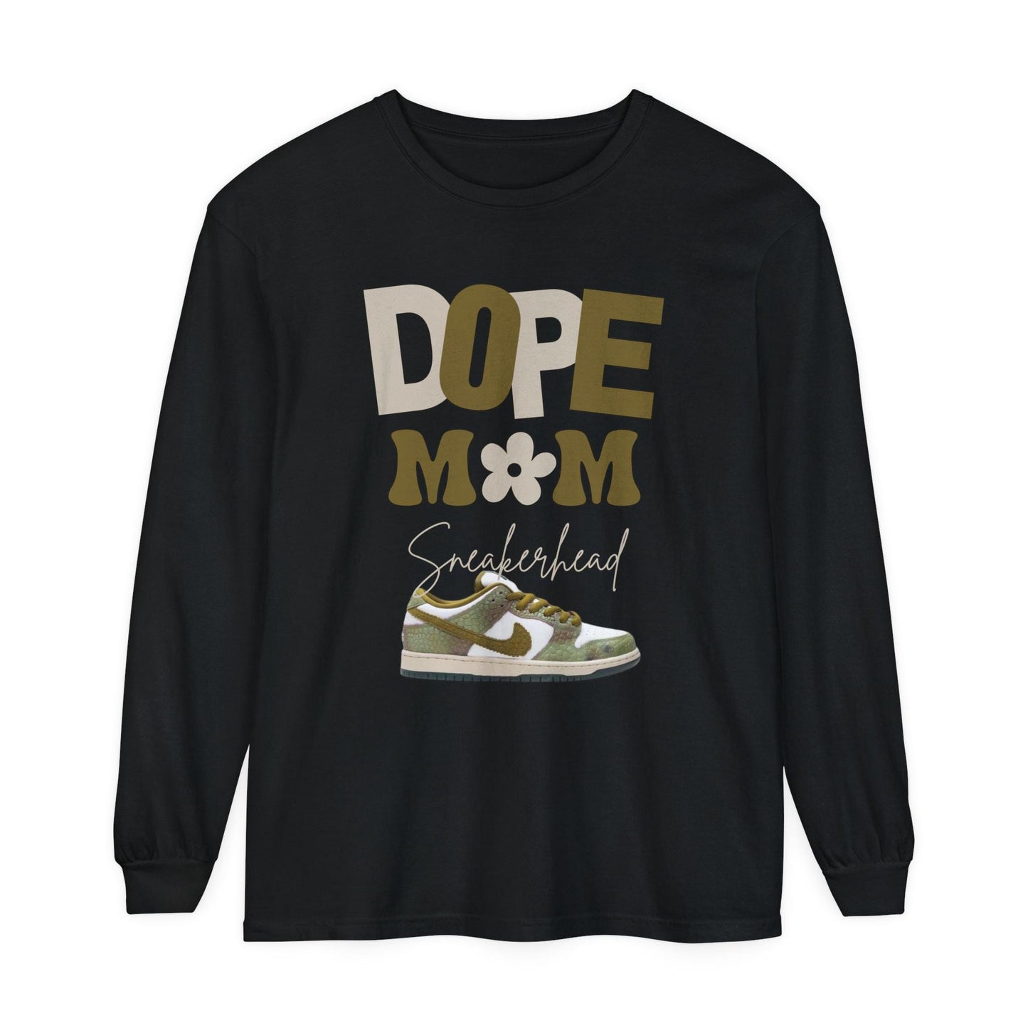 Dope Mom Sneakerhead Long-Sleeve Tee - Unisex Garment-dyed Long Sleeve T-Shirt for Sneakerhead Moms, Nike SB Dunk Low Sneaker Match, Casual