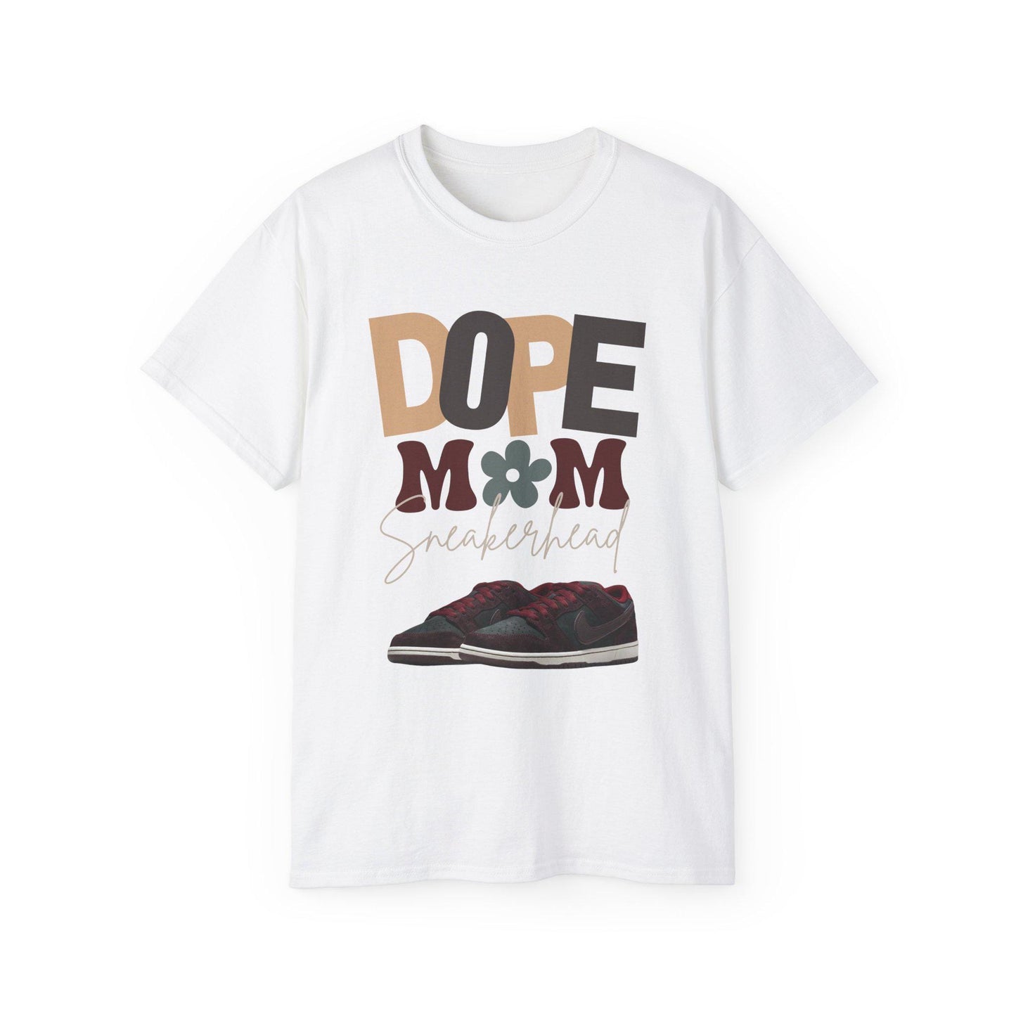 Dope Mom Sneakerhead Unisex Tee, Retro Typography Football Style Tee, Graphic Sneaker Tee, Burgundy Green Mom Shirt, Streetwear Tee