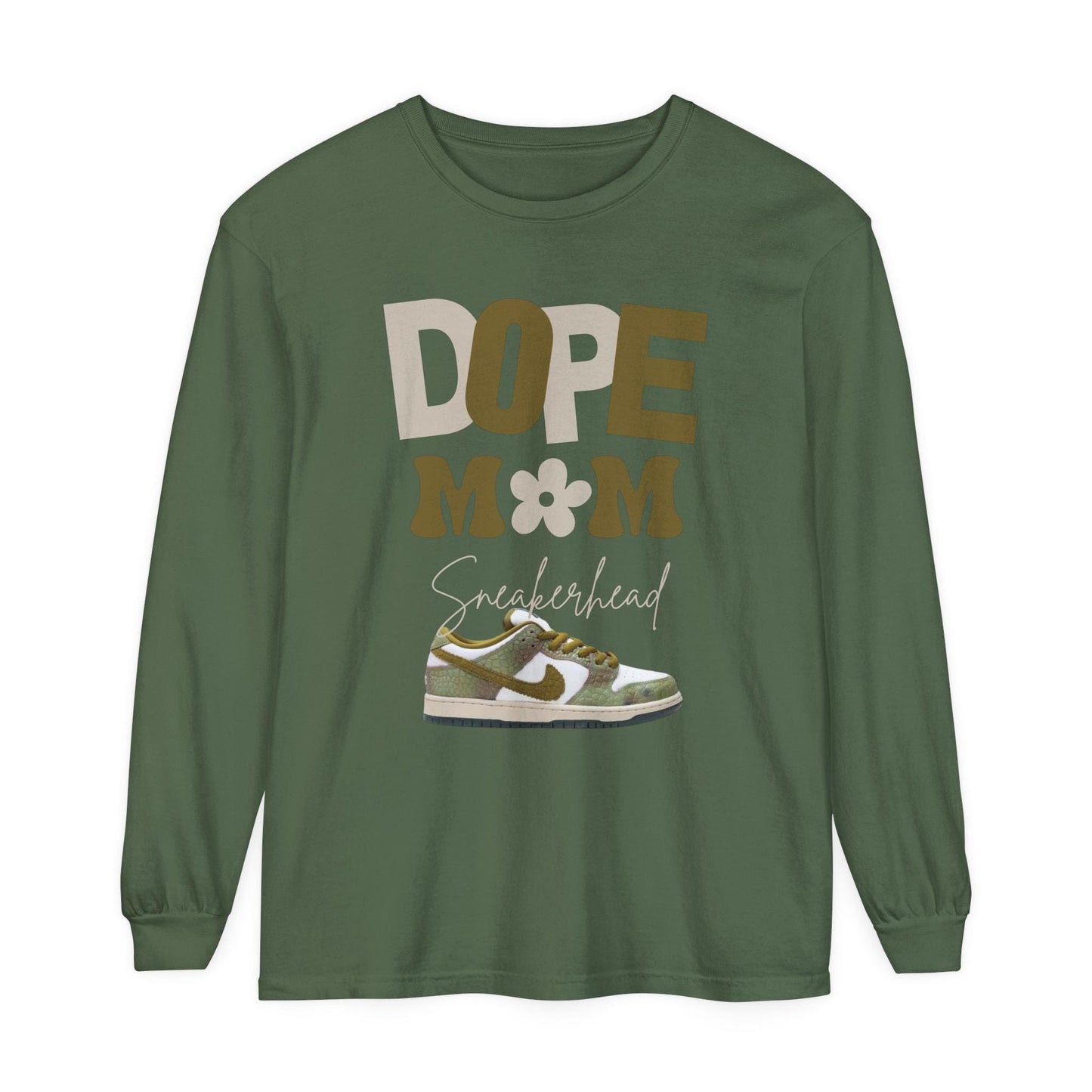 Dope Mom Sneakerhead Long-Sleeve Tee - Unisex Garment-dyed Long Sleeve T-Shirt for Sneakerhead Moms, Nike SB Dunk Low Sneaker Match, Casual