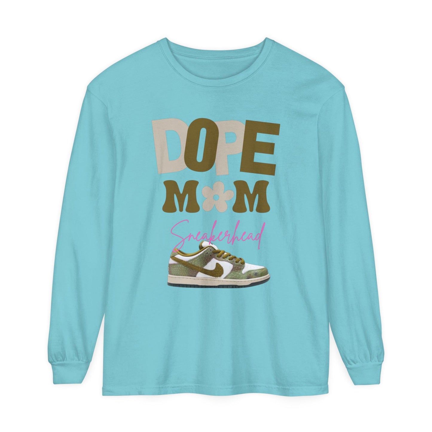 Dope Mom Sneakerhead Long-Sleeve Tee - Unisex Garment-dyed Long Sleeve T-Shirt for Sneakerhead Moms, Nike SB Dunk Low Sneaker Match, Casual