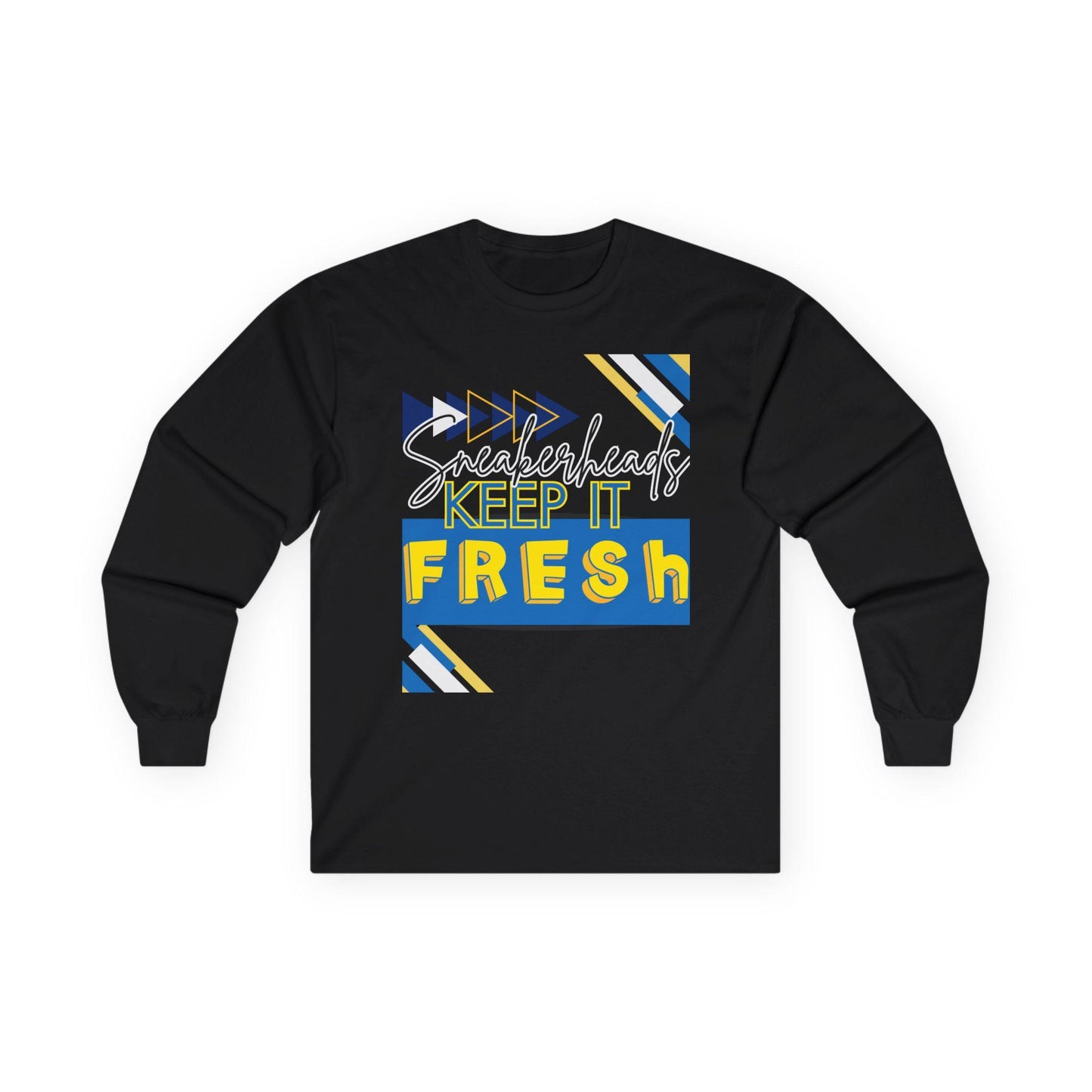 Sneakerheads Keep It Fresh Long Sleeve Tee - Travis Scott Canary Jordan 1 Low Matching Top, Streetwear Style, Bold Blue Yellow White Design,