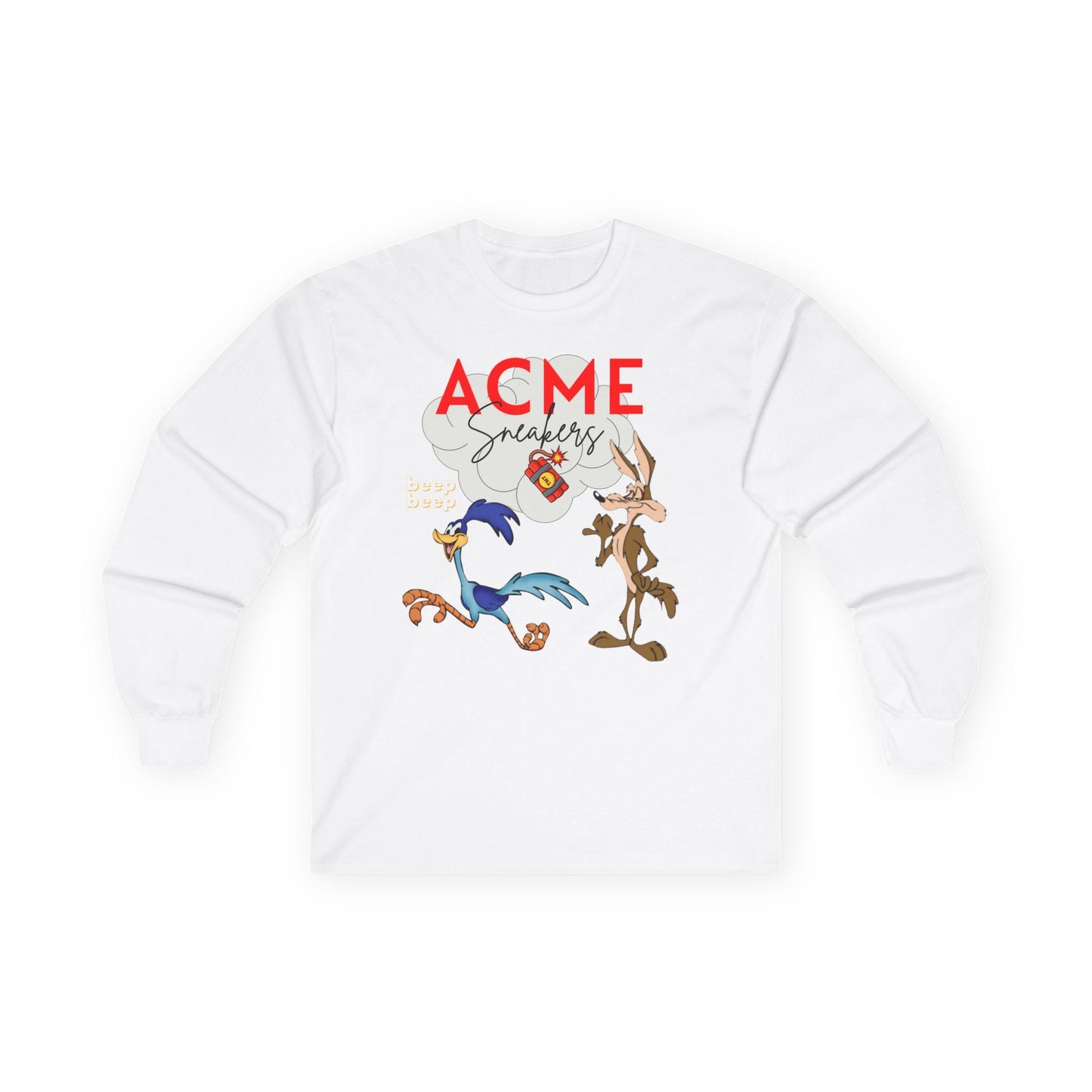 Looney Tunes ACME Sneakers Long Sleeve Tee for LeBron x Space Jam Fans, Unisex Cotton Shirt