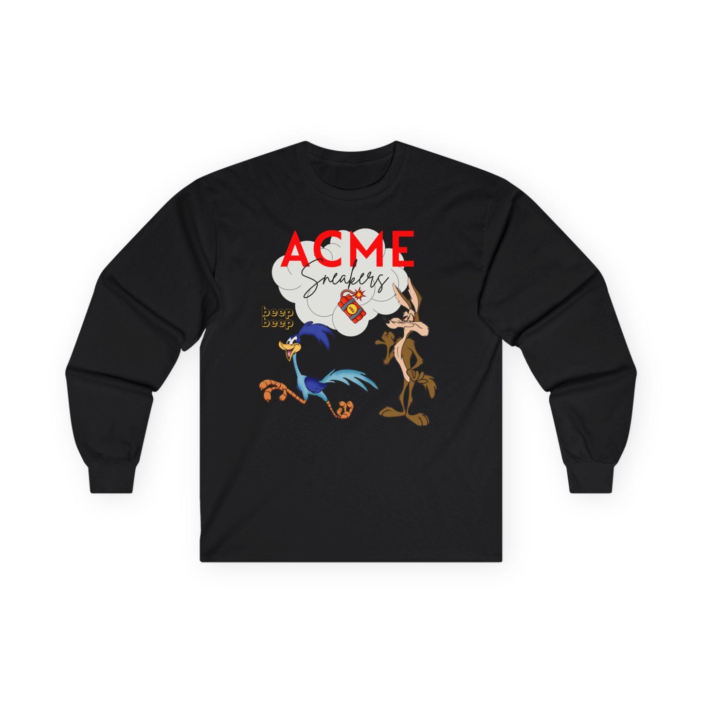 Looney Tunes ACME Sneakers Long Sleeve Tee for LeBron x Space Jam Fans, Unisex Cotton Shirt