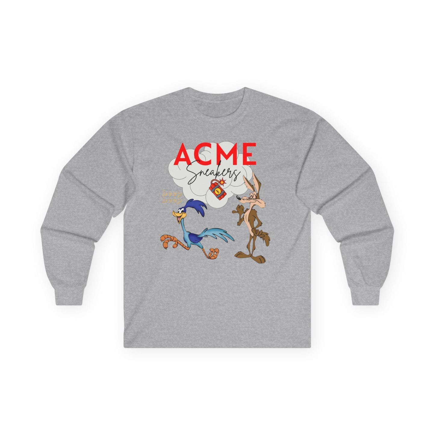 Looney Tunes ACME Sneakers Long Sleeve Tee for LeBron x Space Jam Fans, Unisex Cotton Shirt