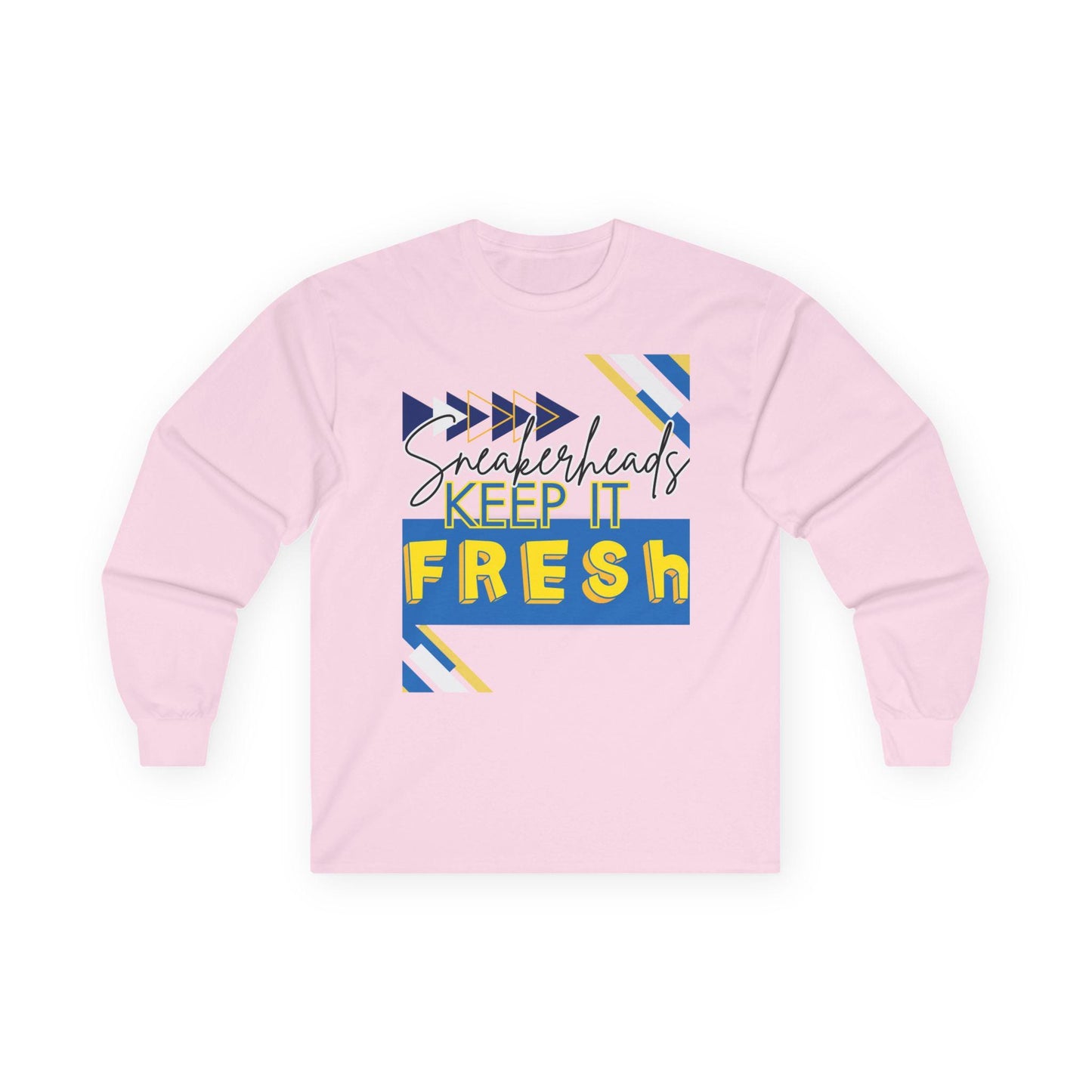 Sneakerheads Keep It Fresh Long Sleeve Tee - Travis Scott Canary Jordan 1 Low Matching Top, Streetwear Style, Bold Blue Yellow White Design,